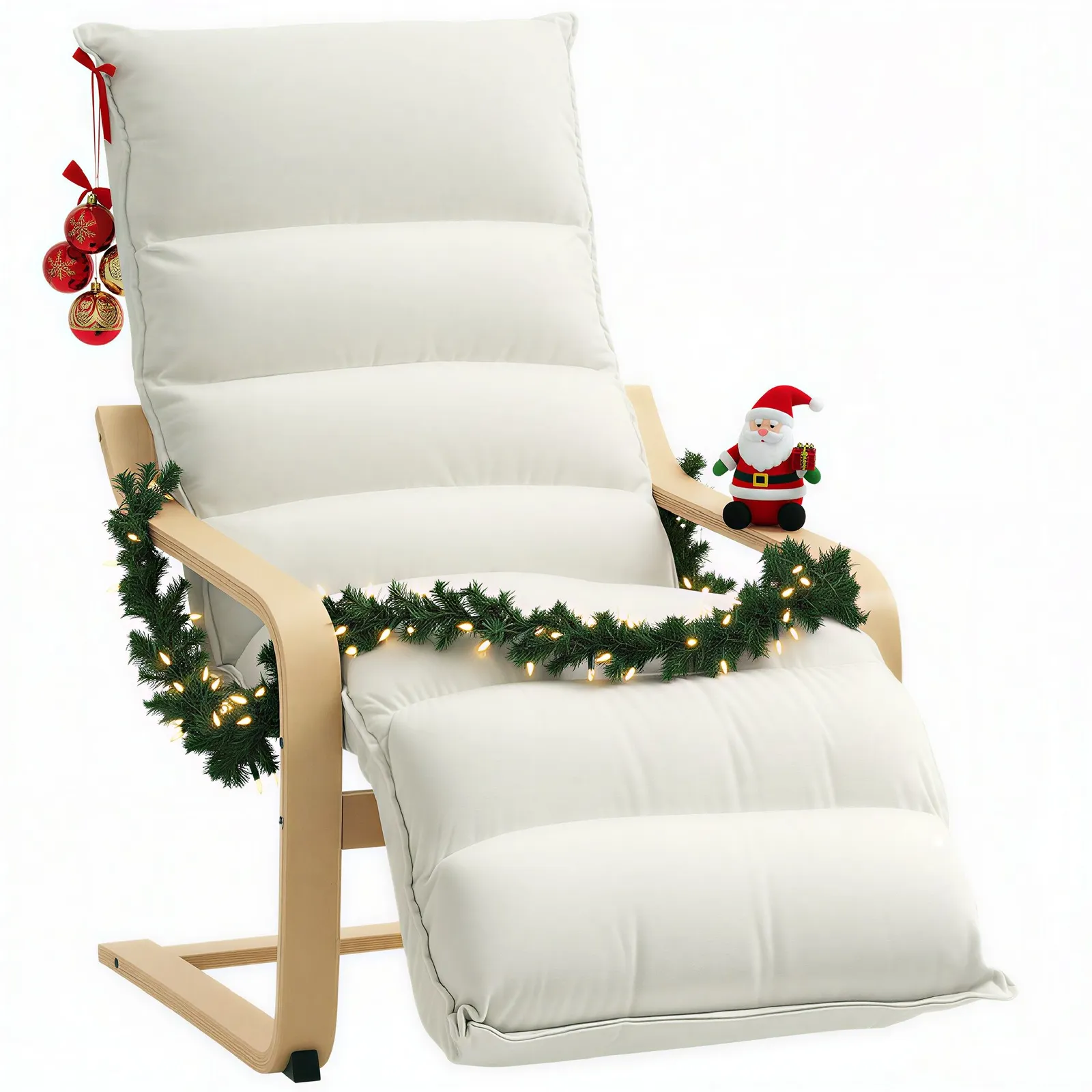 HOMCOM Birch Wood Lounge Chair for Living Room, Bedroom in Cream 2