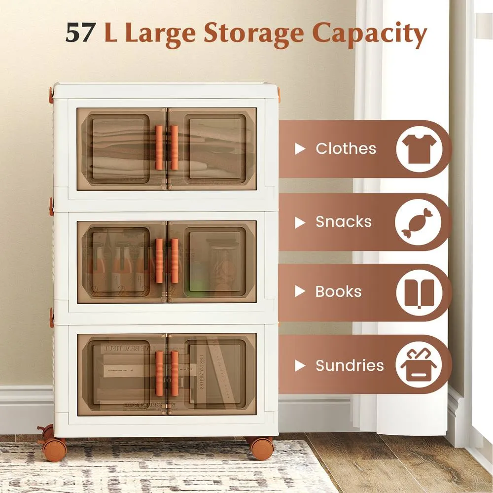 Costway 3-Pack Stackable Plastic Storage Boxes 57L Collapsible Storage Bins in White 2