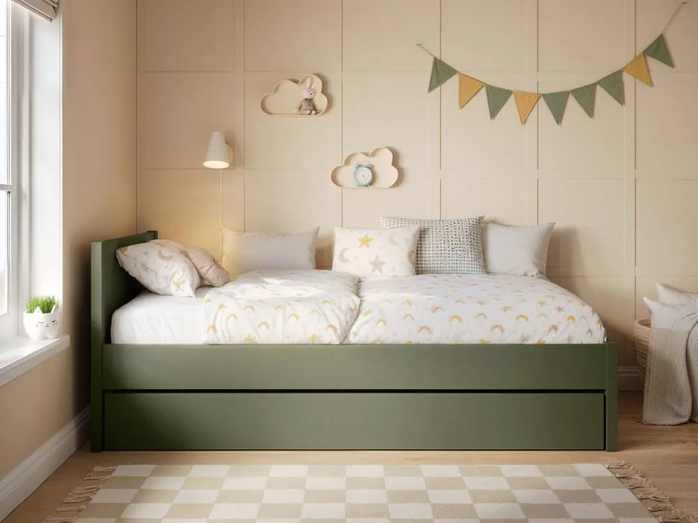 Flair Oli Single Wooden Bed with Drawers in Green 3