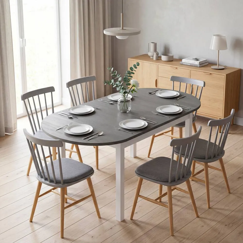 HOMCOM Foldable Dining Table, Solid Wood Drop Leaf Table, Grey