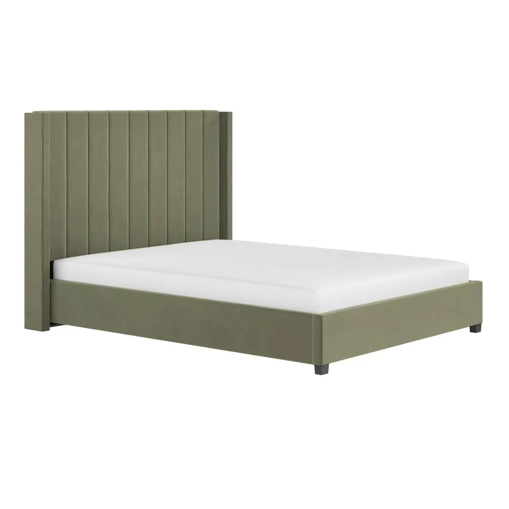 Flair Tiggy Ottoman Bed with Winged Headboard Khaki Velvet in Green 5