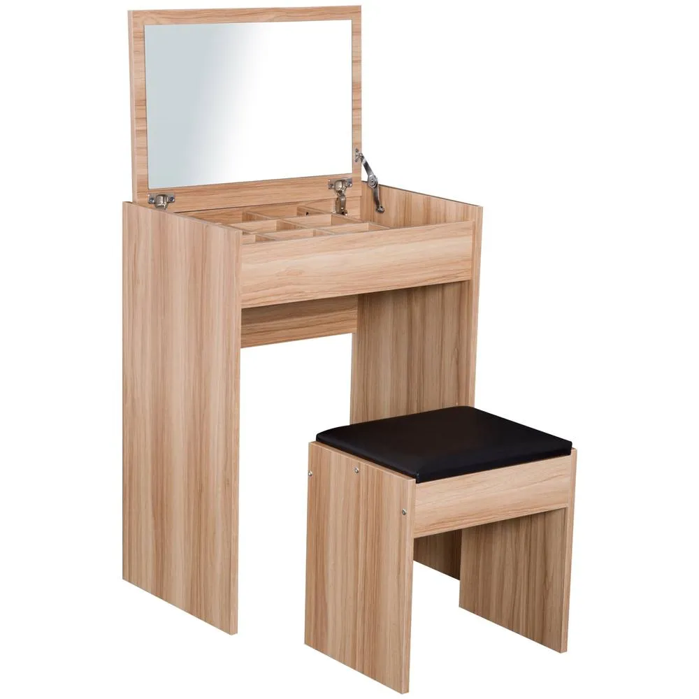 HOMCOM Dressing Table Set Padded Stool with Flip-up Mirror Multi-purpose in White 2