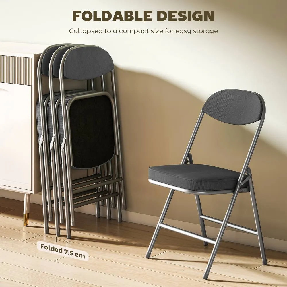HOMCOM Folding Chairs Set of 4 with Cushioned Seat, Steel Frame in Dark Grey 5