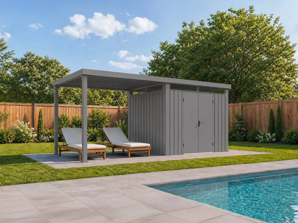 Vente-unique Galvanised Steel Metal Garden Shed 6.25 M² With Lean-To - Grey - 0.35 2