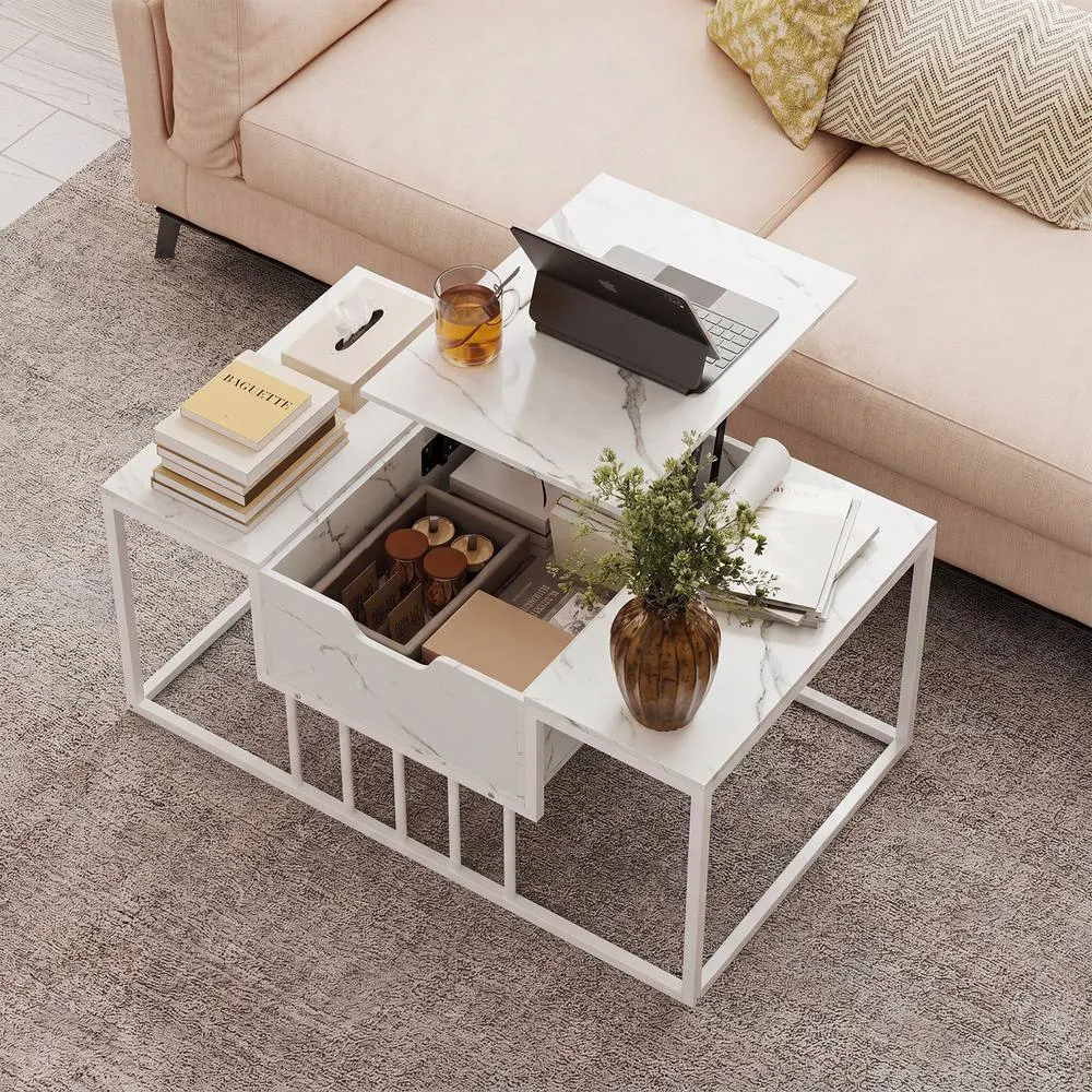 Costway Coffee Table Flip Top Center Table with Hidden Storage Compartment in White 3