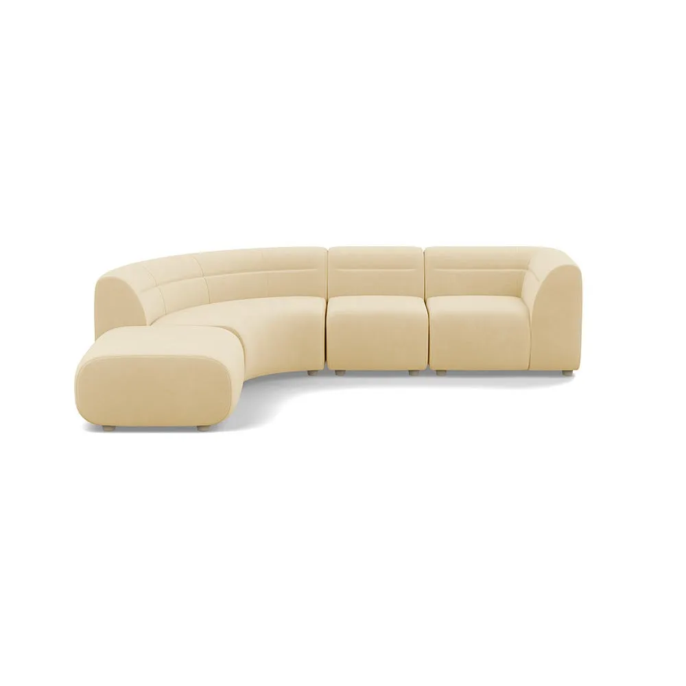 Heal's Lilli Left Hand Facing Curved Corner Sofa Smart Luxe Velvet Biscuit Natural Beech Feet 1