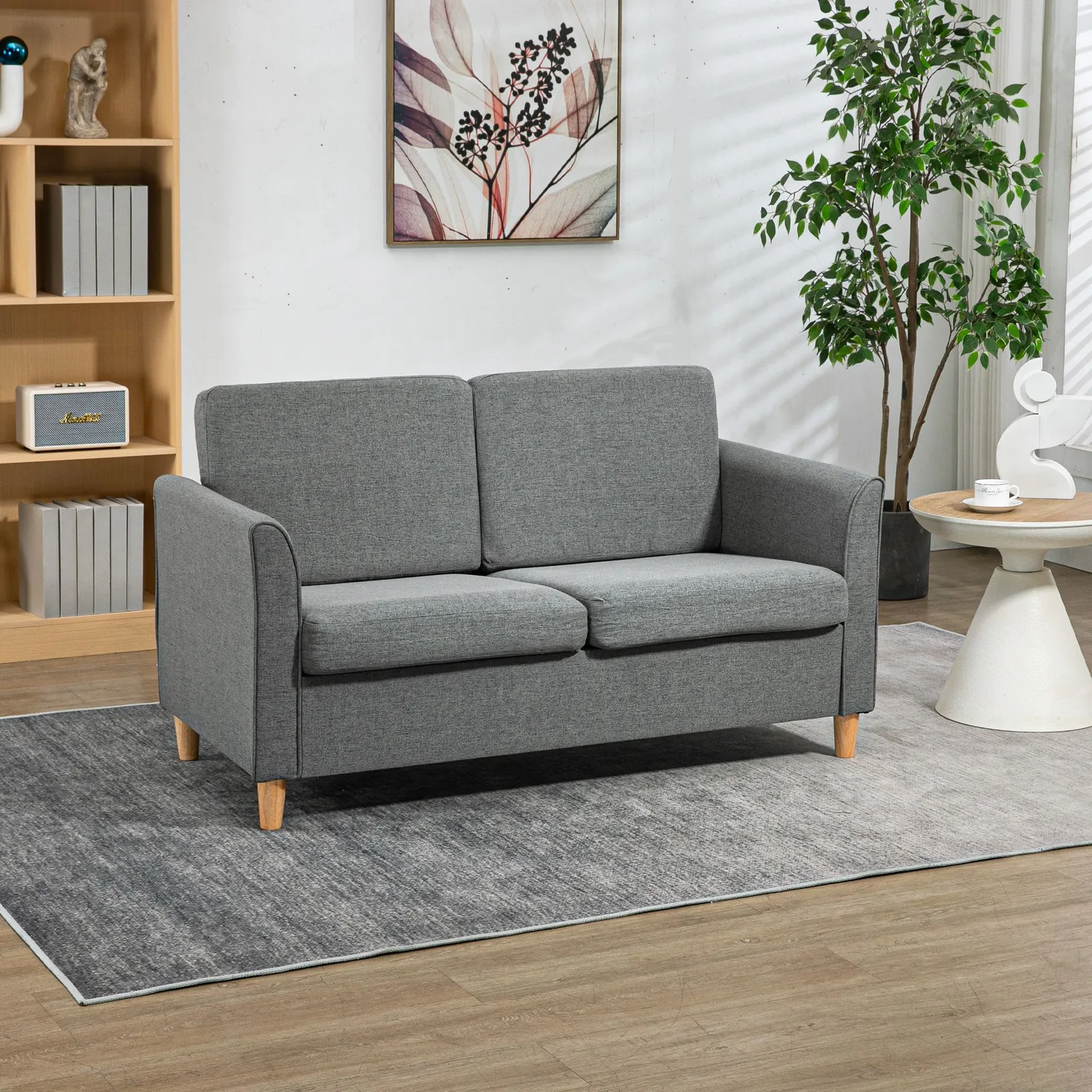 HOMCOM Double Seat Sofa Linen Upholstery Loveseat Couch w/ Armrests in Grey 1