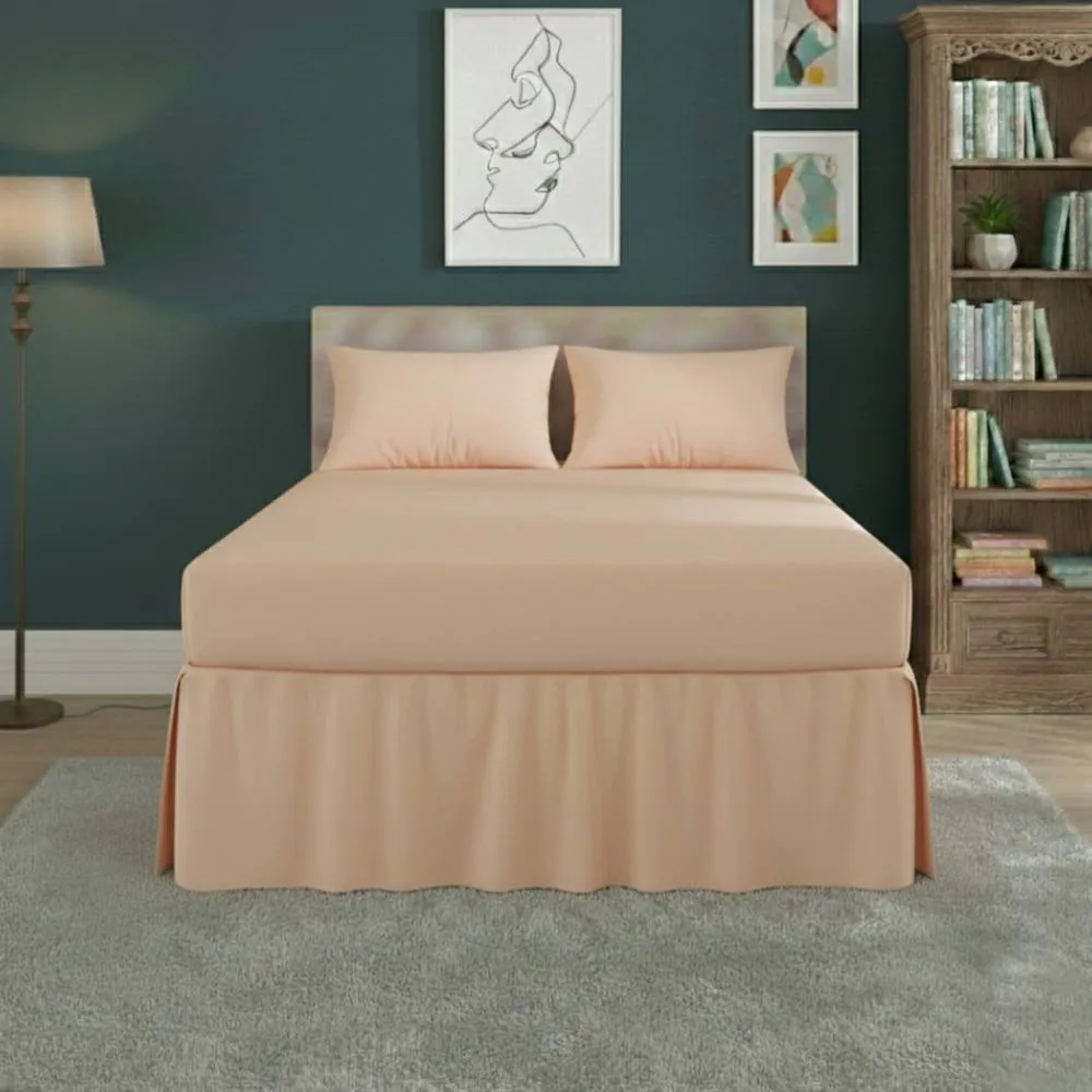 Snug City Fitted Valance Bed Sheet Polycotton Mattress Cover & Frill Easy Care in Peach