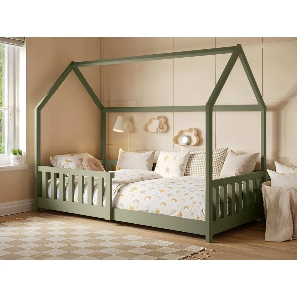 Flair Explorer Wooden Playhouse Bed with Rails in Green