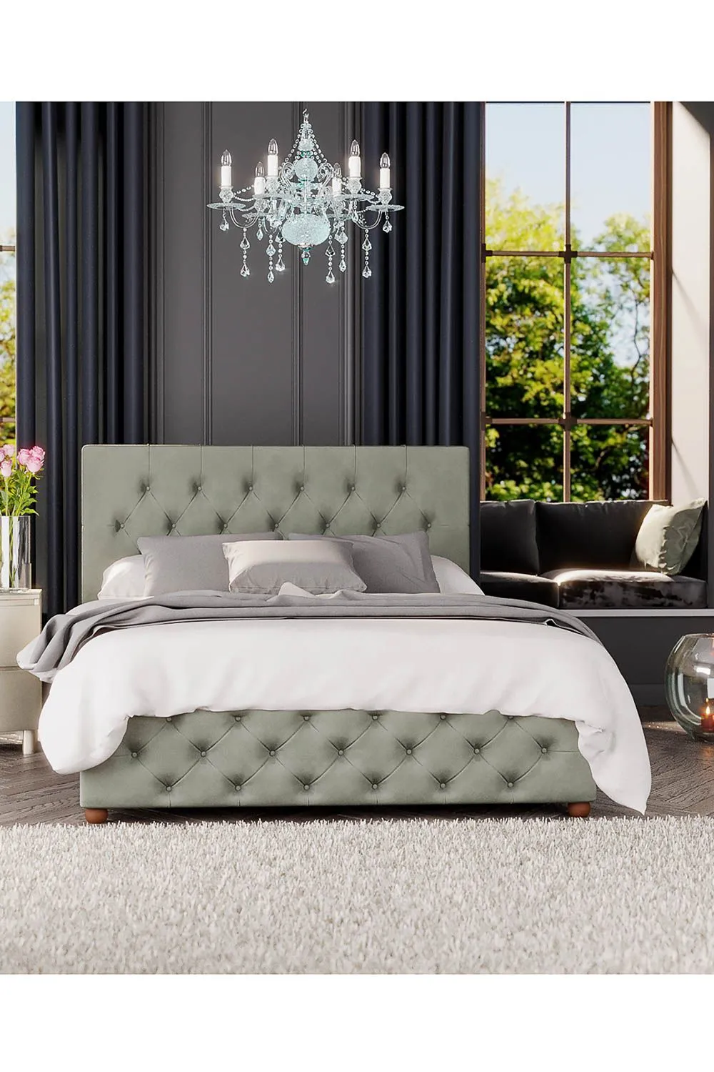 Laurence Llewelyn-Bowen Luna Ottoman Storage Bed in Plush Velvet Fabric, Custom Made in Duck Egg Blue 5