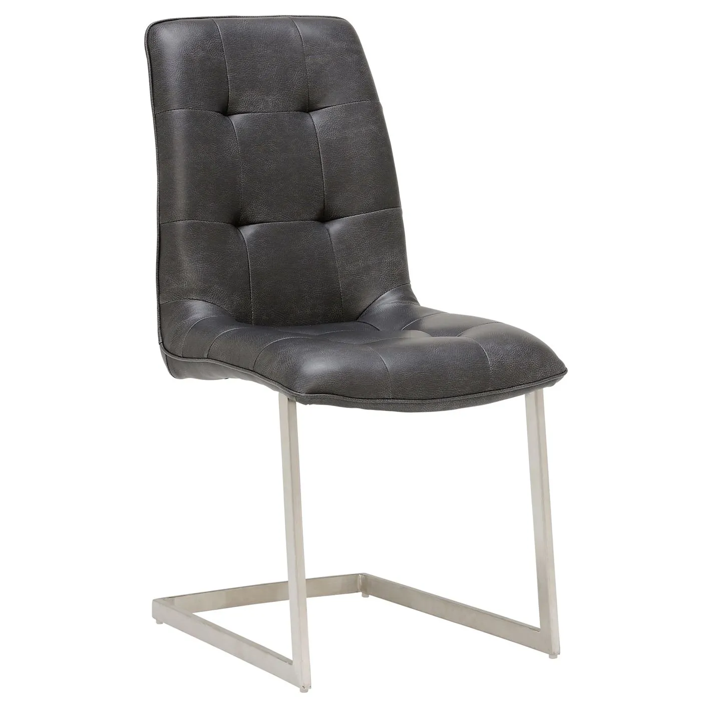 Ericka Buttoned Upholstered Dining Chair - Grey - Leather - W45.5 x D60.5 x H93.5cm - Barker & Stonehouse