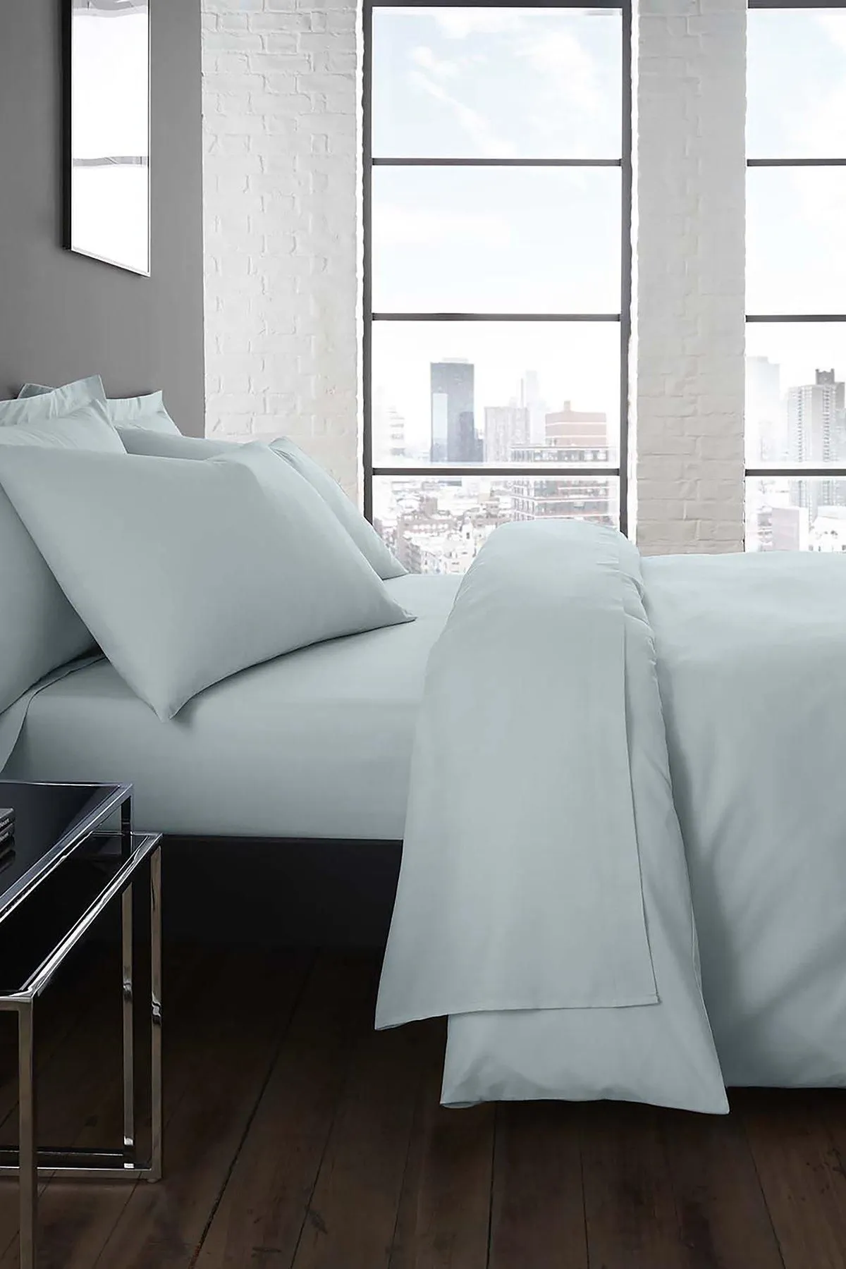 Serene 'Plain Dyed' Soft Touch 32cm Fitted Bed Sheet in Duck Egg Blue | Size: King