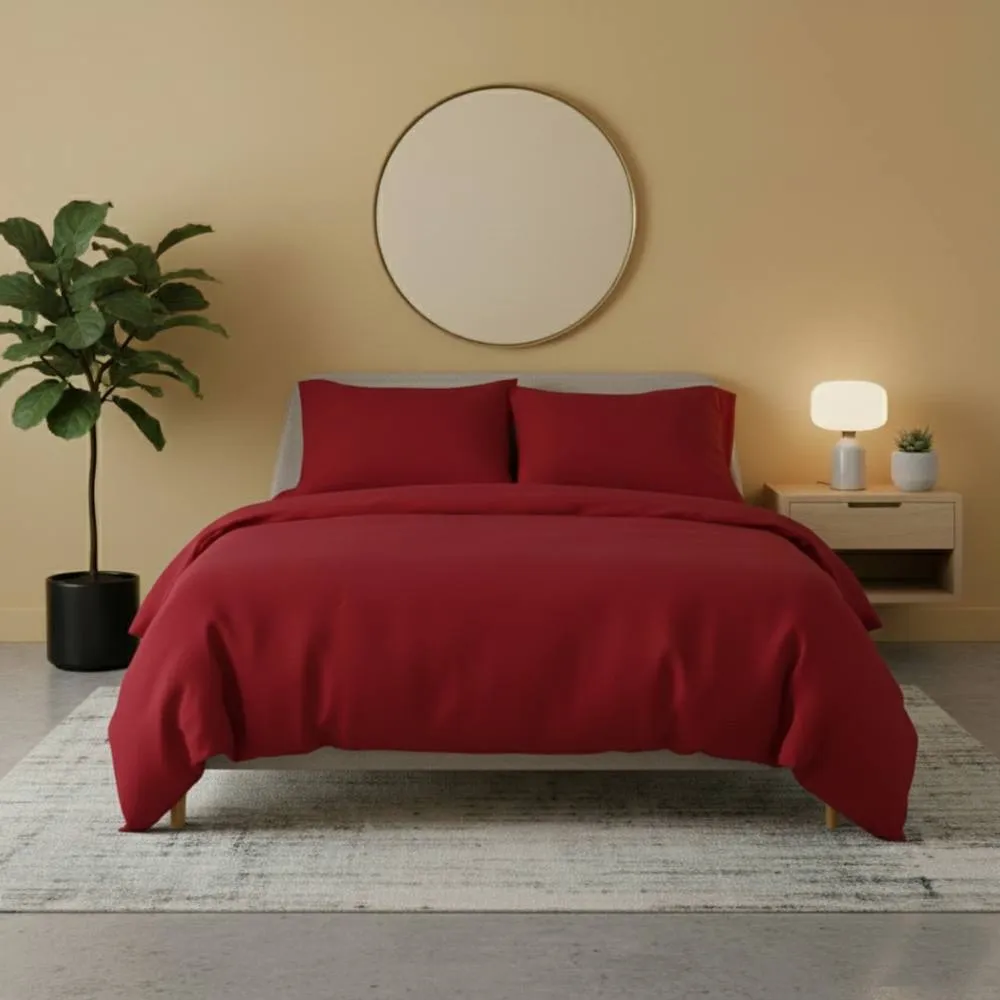 Snug City Flannelette Cotton Duvet Cover Set Soft Brushed Warm Bedding Set in Red