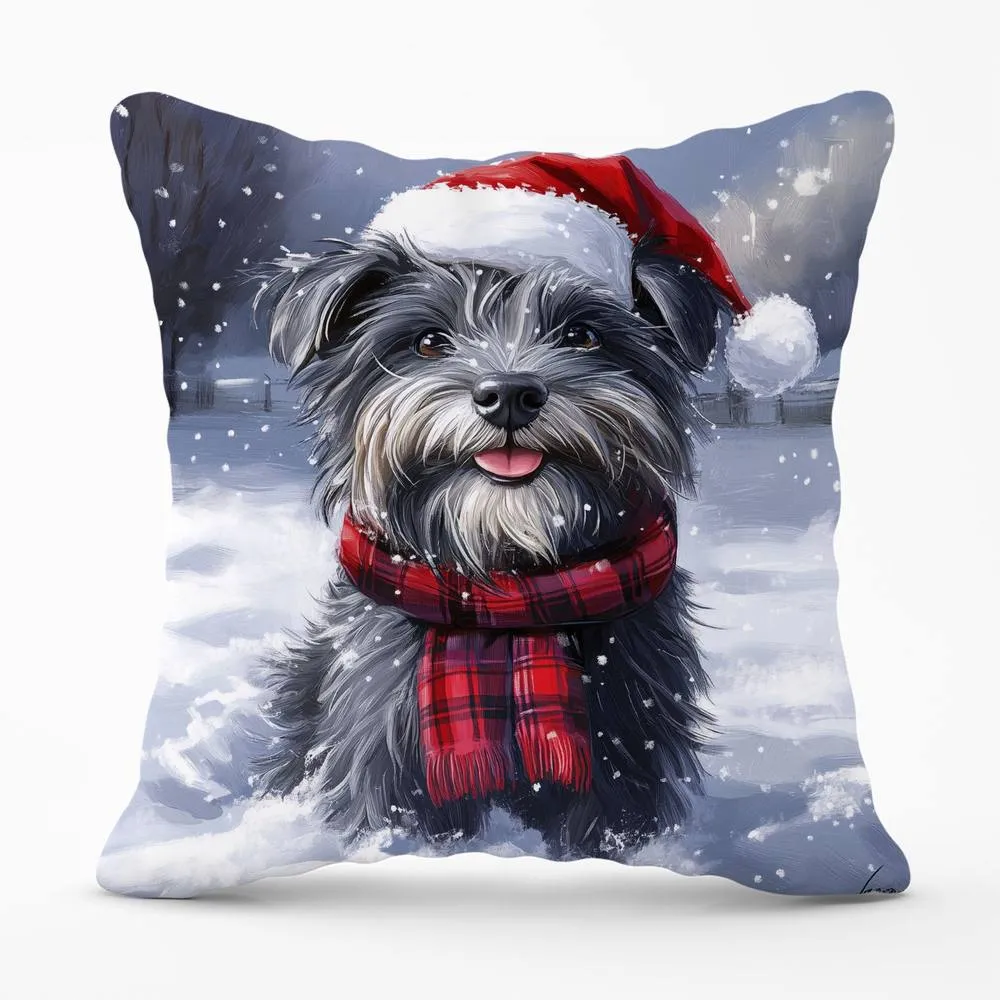 Warren Reed - Designer Christmas Skye Terrier Cushion in Grey