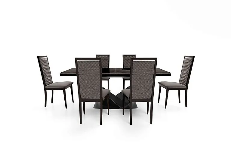 Vita Extending Dining Table and 6 Wooden Chairs with Patterned Upholstered Backs - 260-cm - Miraglio Granite