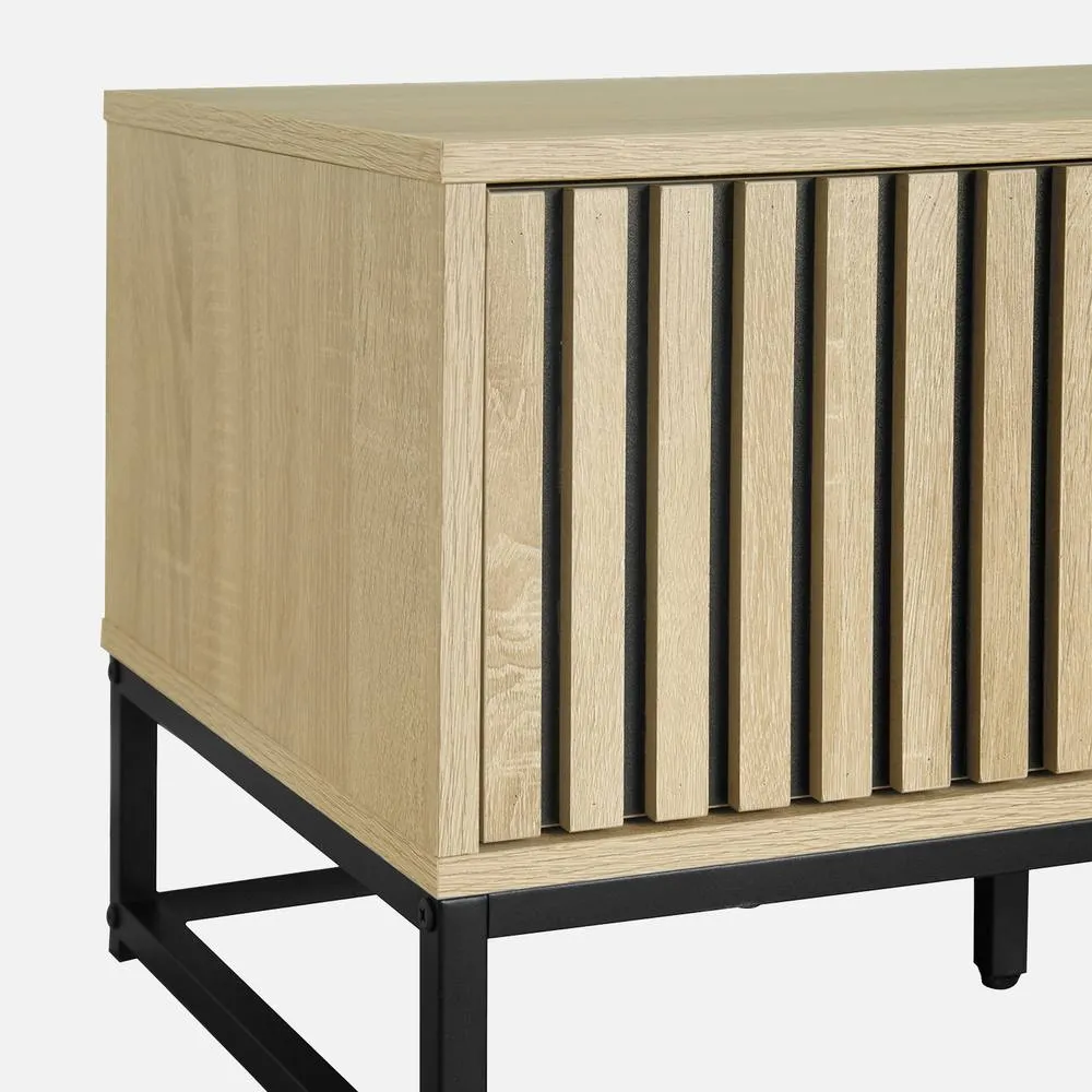 sweeek 120cm Tv Unit Grooved Wooden Effect & Metal 2 Doors in Light Brown 4