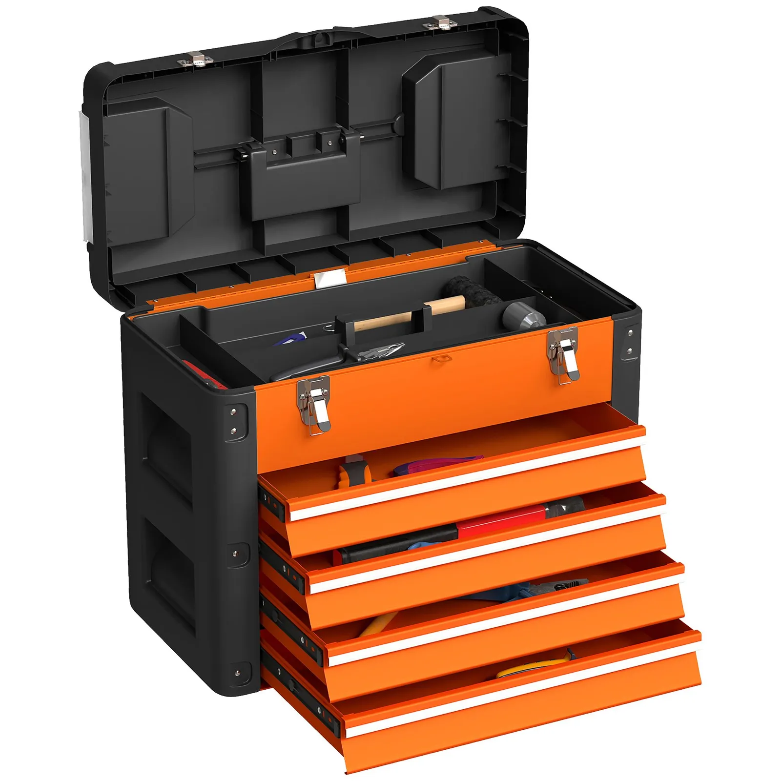 HOMCOM 4 Drawers Large Tool Box, Steel Toolbox with Handle, Orange 2