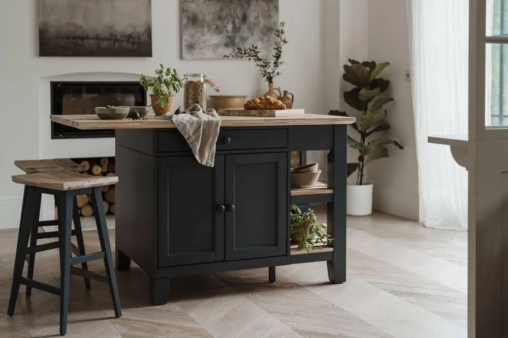 Statement Furniture Florence Bar Stool, Acacia Hardwood Rectangular Seat in Navy 5