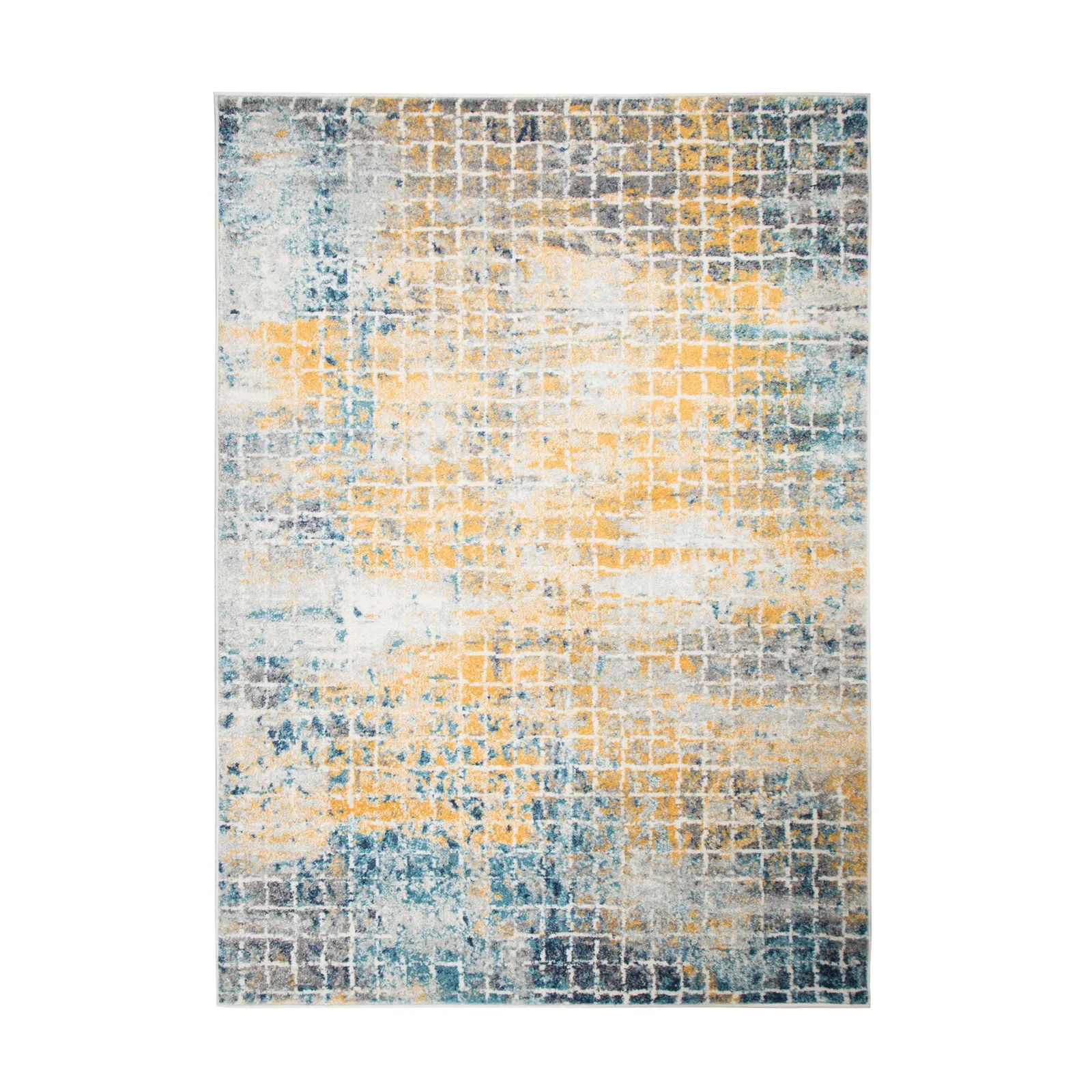 Urban Abstract Rug Blue, Yellow and Grey