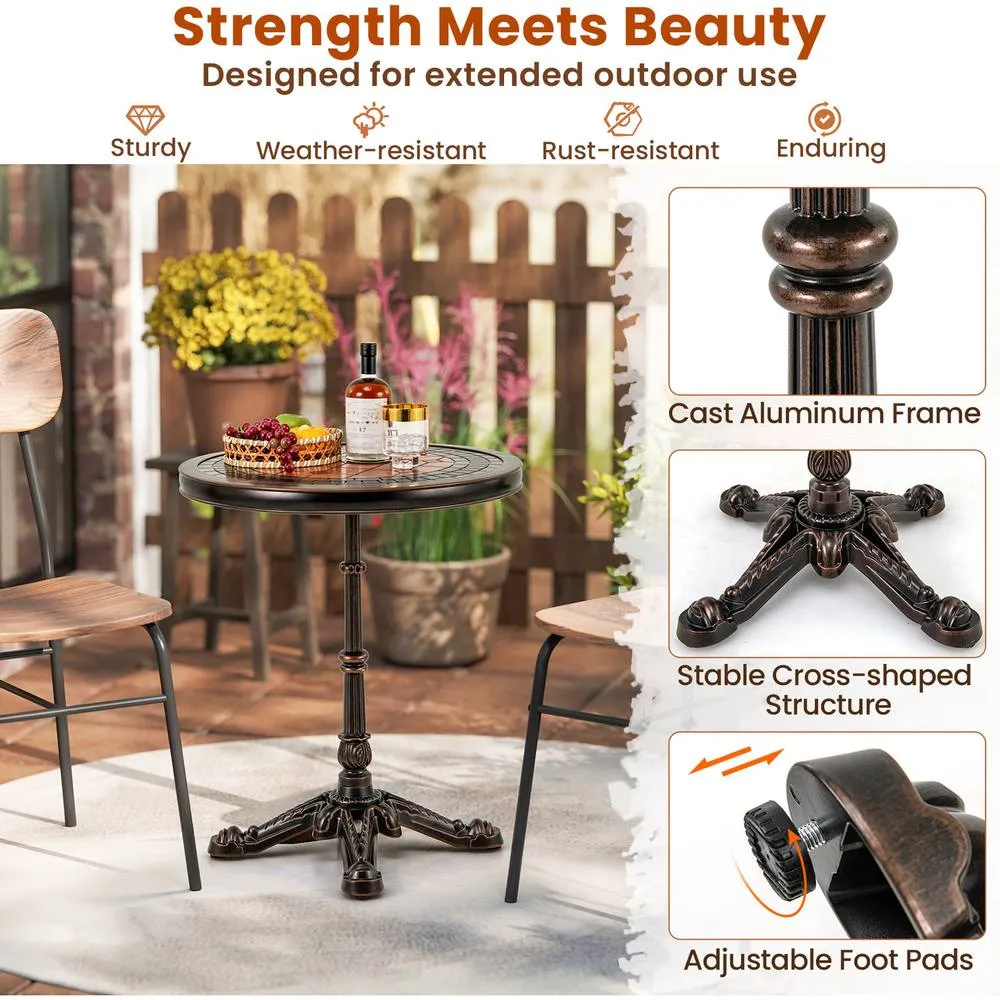 Costway 60CM Round Patio Dining Table Cast Aluminum Dining Table-Bronze in Brown 5