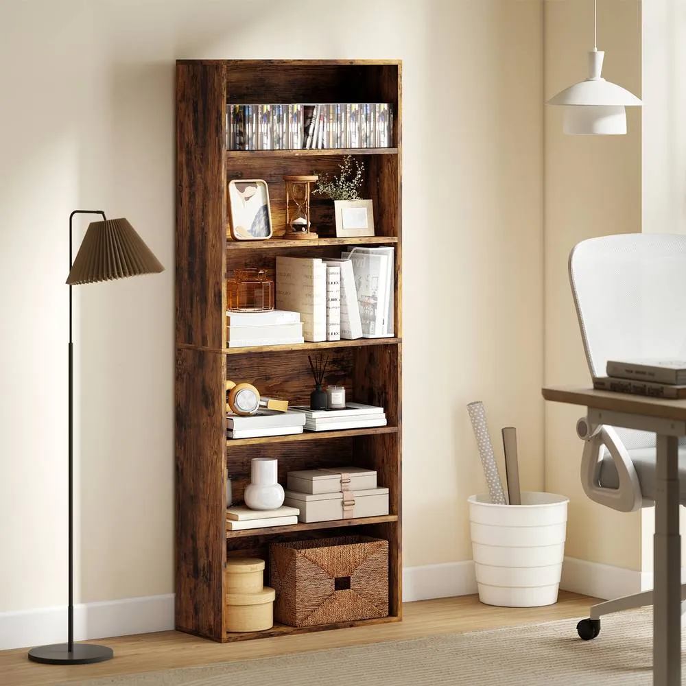 HOMCOM 6 Tier Bookshelf, Freestanding Bookcase with Adjustable Shelves in Brown