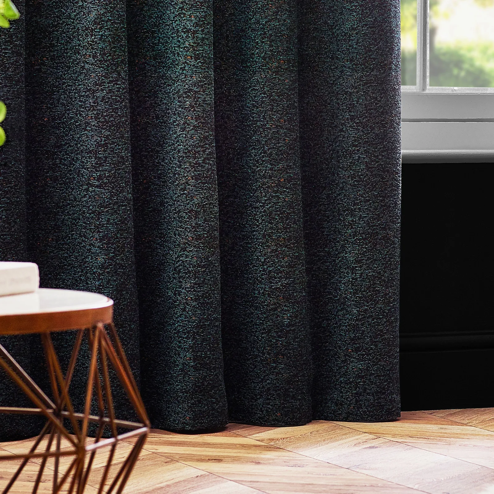 Paoletti Galaxy Velvet Chenille Eyelet Curtain Pair in Emerald 4