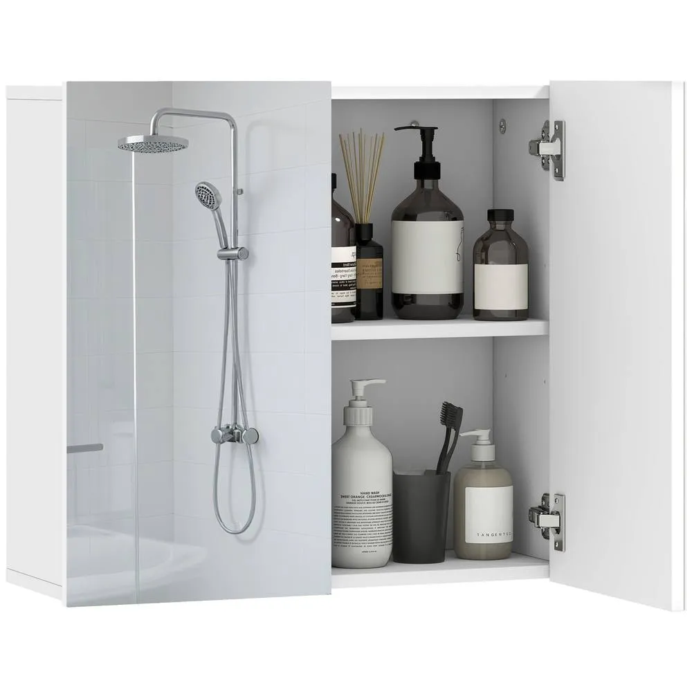 HOMCOM Bathroom Mirror Cabinet with 2 Doors & Adjustable Shelf, White 2