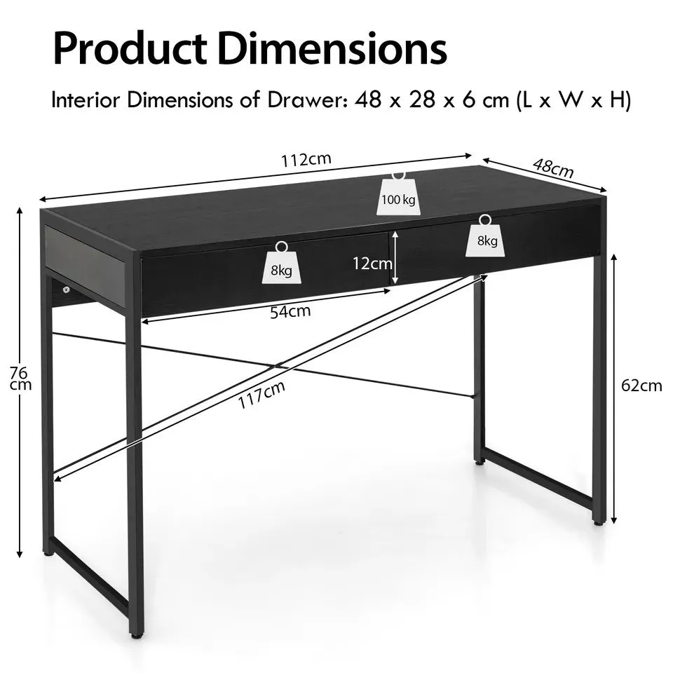Costway Computer Desk Wooden PC Laptop Table Writing Workstation with 2 Drawers in Black 3