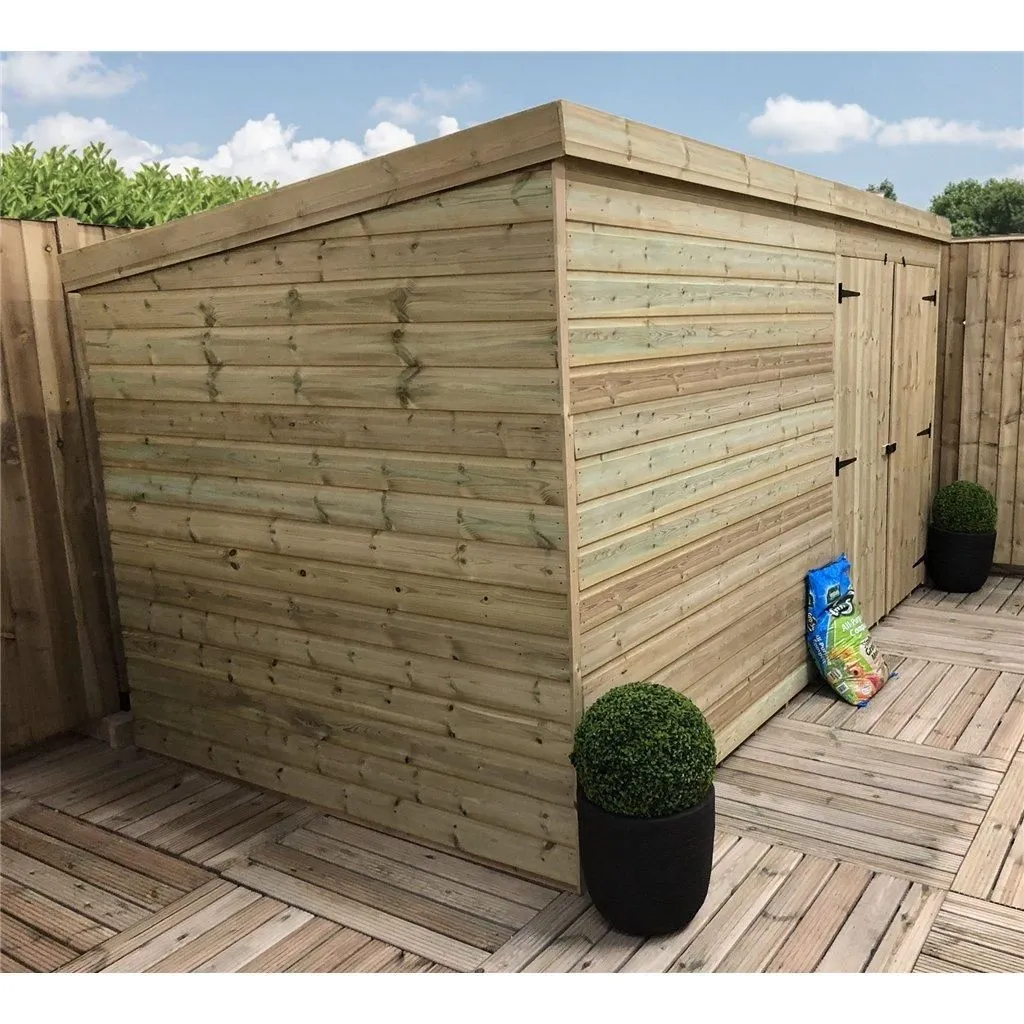 Marlborough 14 x 8 Pressure Treated Pent Garden Shed with Double Doors in Natural 4