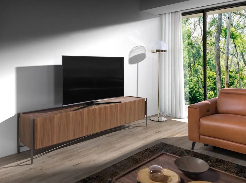 Angel Cerda Walnut TV Stand with Dark Steel Legs 220 cm, 4-Door in Brown 3