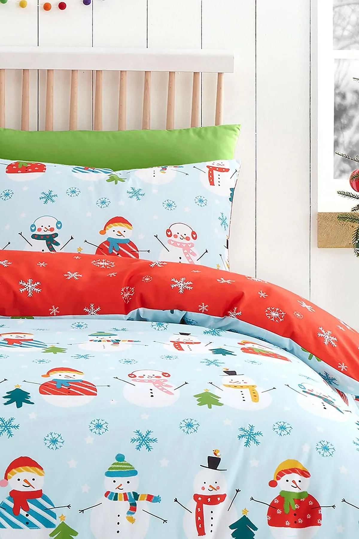 Fusion 'Christmas Snowman' Easy Care Duvet Cover Set in Duck Egg Blue 2