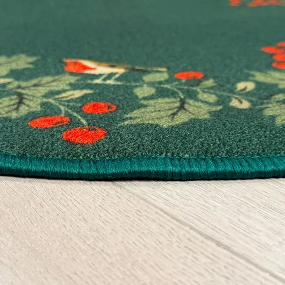 Holly Wreath Washable Round Rug 4