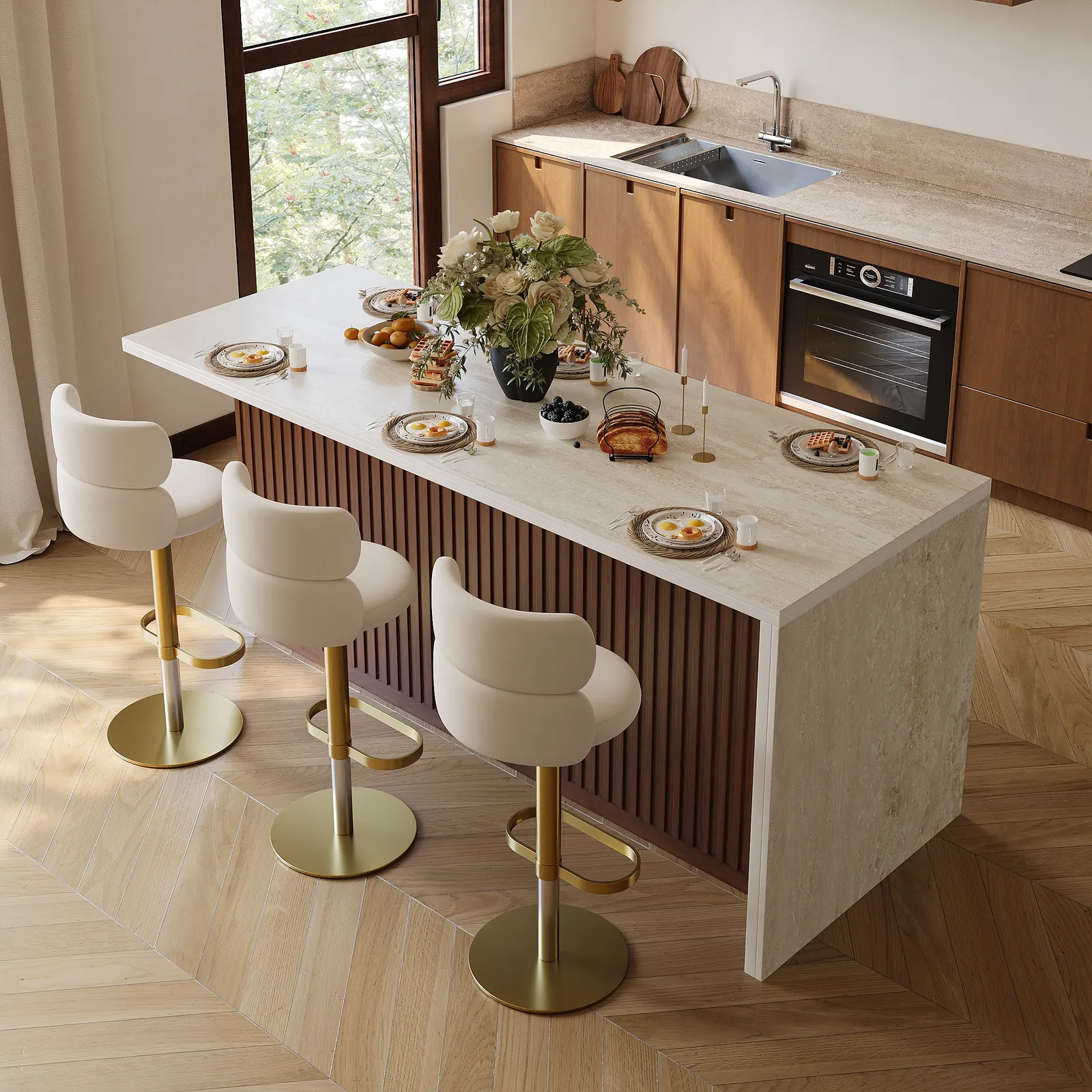 Modern 1829 mm Matte Sintered Stone Kitchen Island with Storage, Walnut