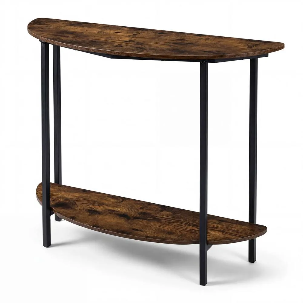 Costway Half-moon Console Table, 2-Tier Industrial Sofa Couch Table in Brown