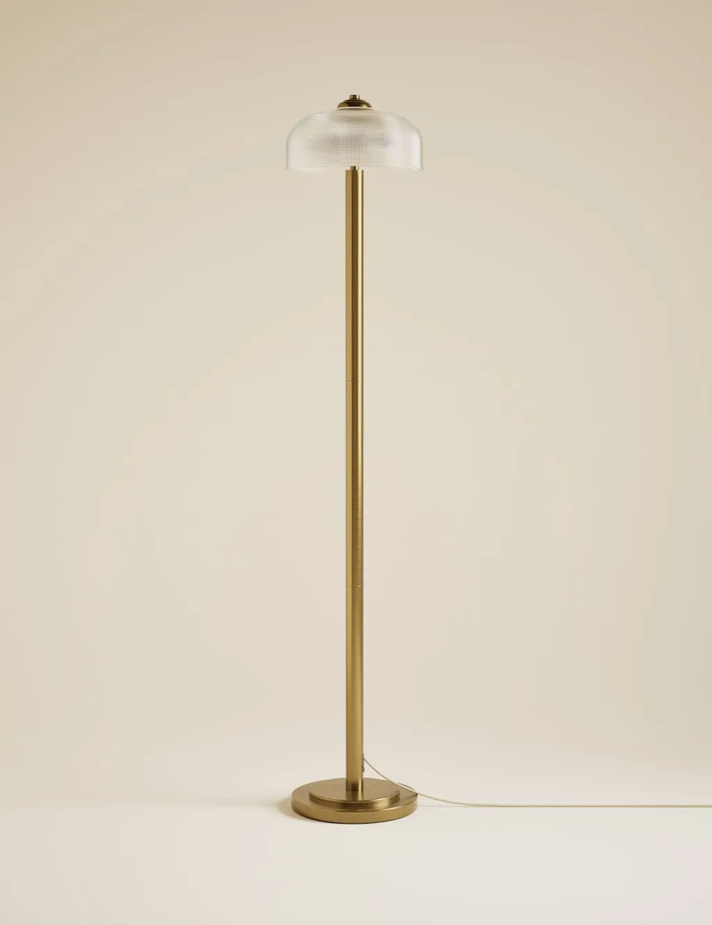 M&S Reeded Glass Dome Head Floor Lamp Antique Brass