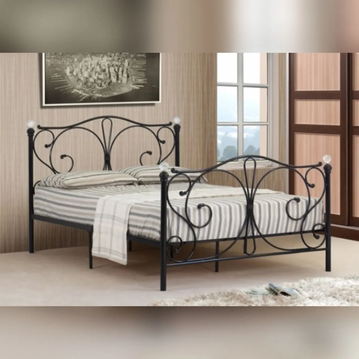 Comfy Living Ltd Metal Crystal Finial Bed Frame in Black 1