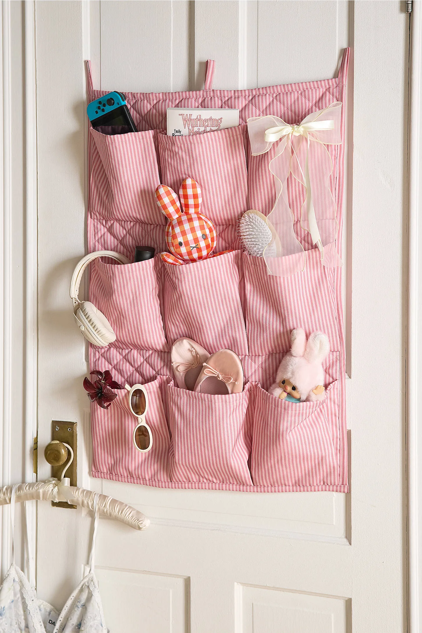 Pink Stripe 9-Pocket Hanging Storage Organiser - Pink