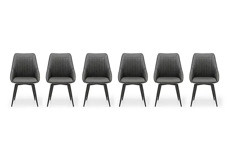 Crete Set of 6 Faux Leather Swivel Dining Chairs