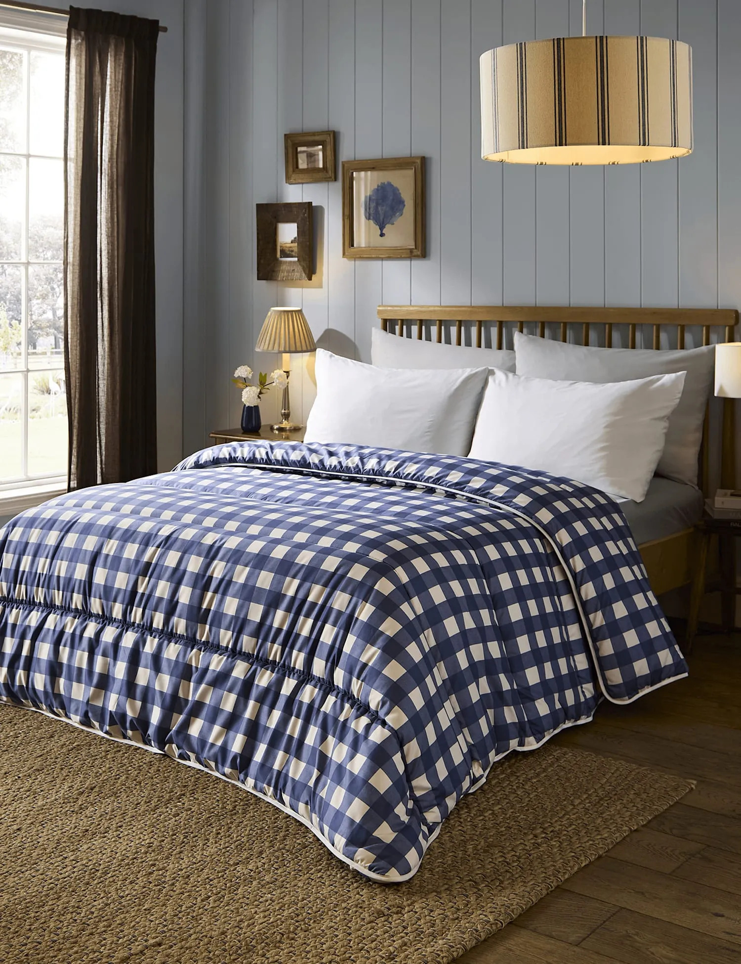 Nightlark Gingham Checked 10.5 Tog Coverless Duvet & Pillowcase Set Indigo