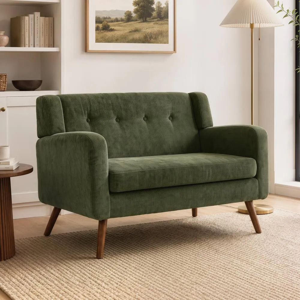 HOMCOM 2 Seater Sofa, 118 cm Corduroy Small Loveseat Sofa, Dark Green 2