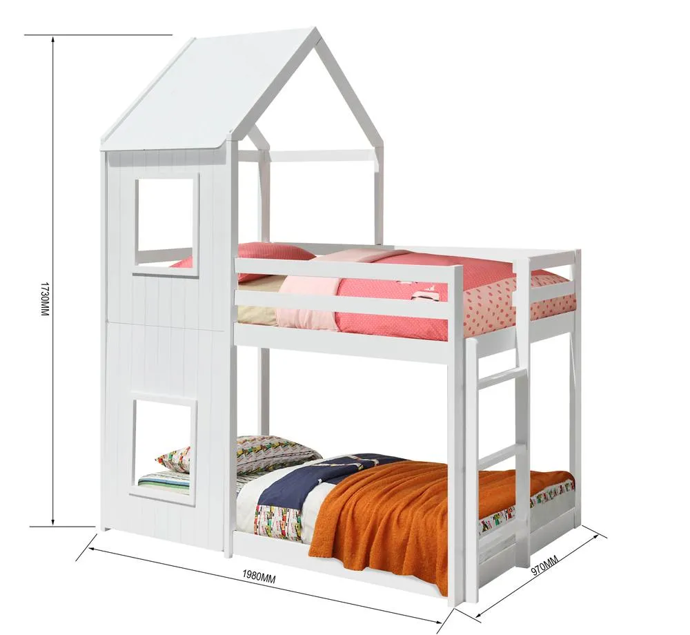 Comfy Living Ltd Wooden House Bunk Bed in White 3