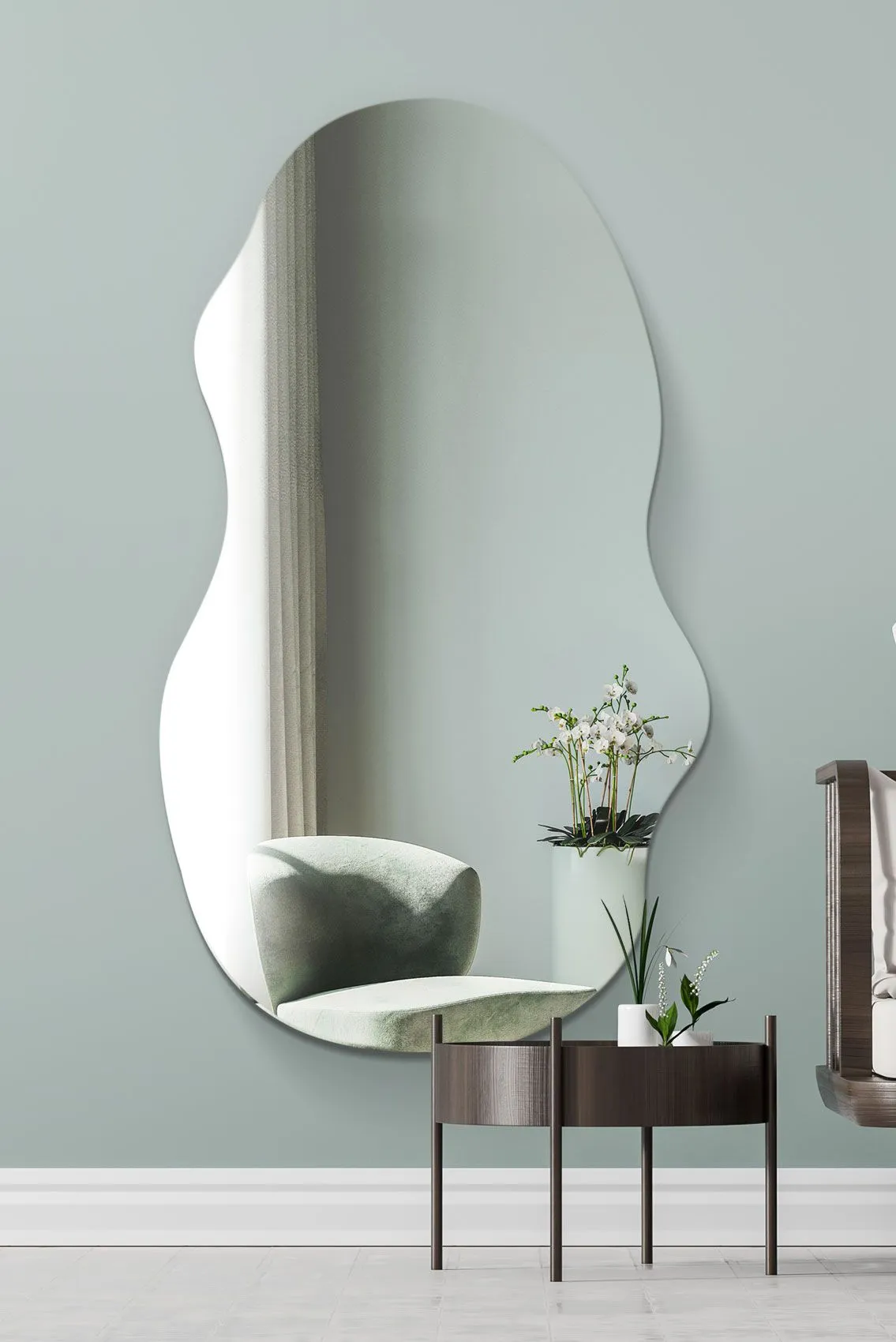 MirrorOutlet The Lacuna - Frameless Pond Wall Mirror 63" X 28" (160CM X 70CM) in Silver