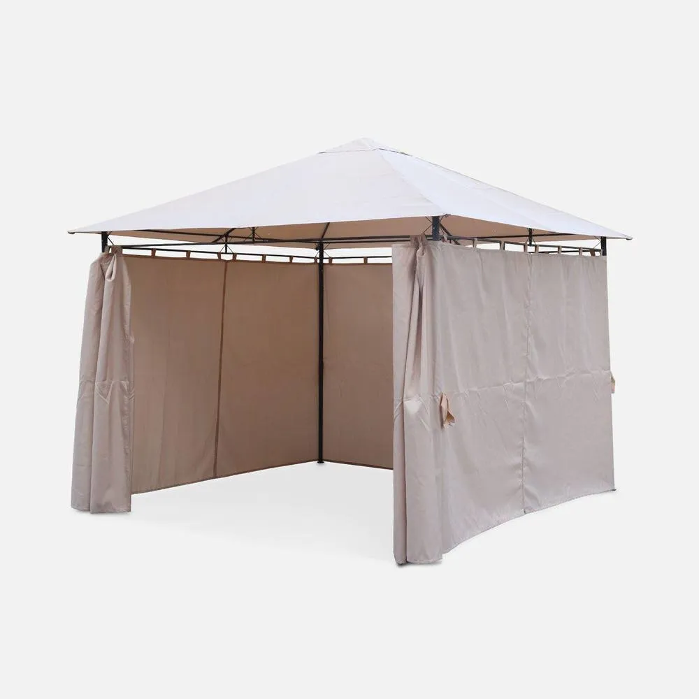 sweeek Heavy Duty 3x3m Gazebo With Curtains in Beige 2