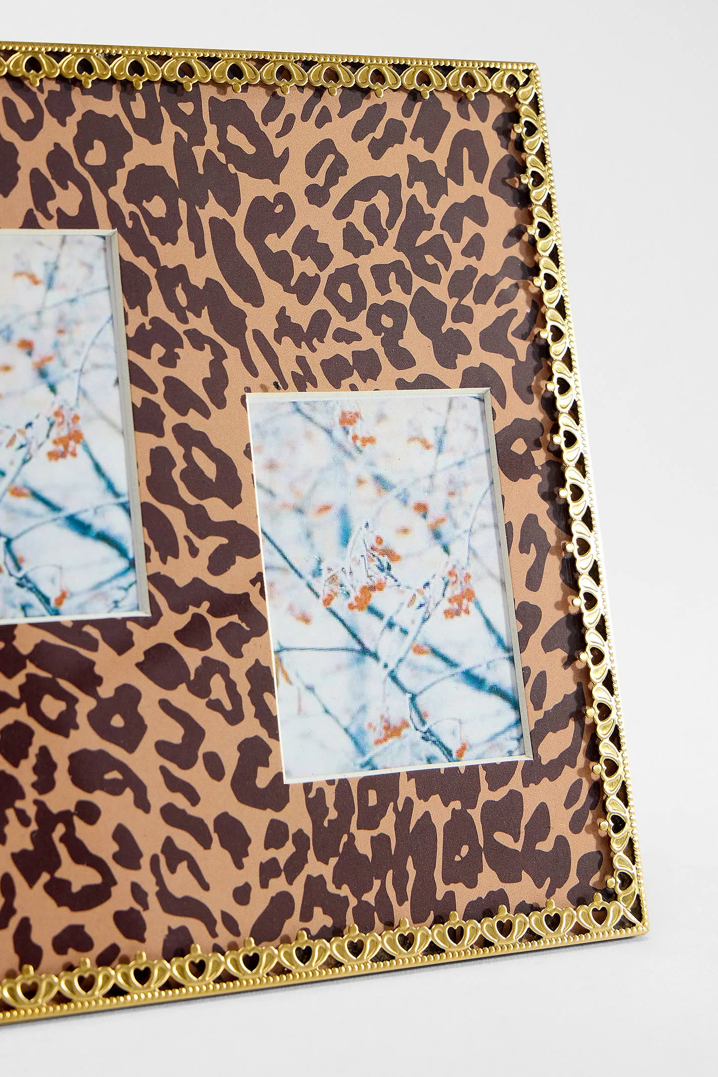Leopard Print Square Double Photo Frame - Brown ALL 5
