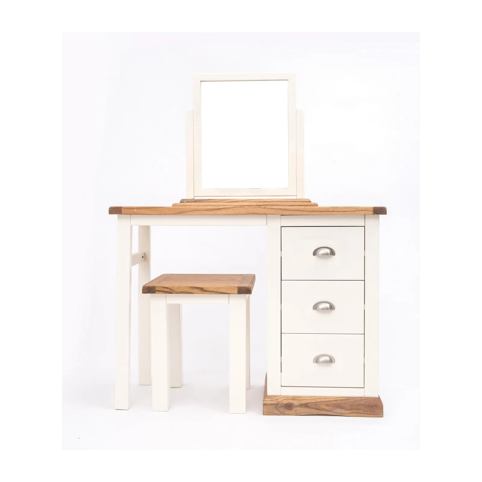 Cabinet Bits Tropea 3 Drawer Dressing Table Set Chrome Cup Handle in Off-White