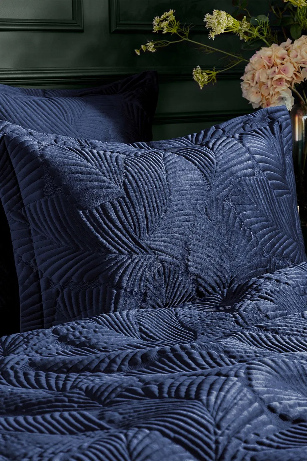 Paoletti Palmeria Quilted Velvet Pillowcase in Navy 1