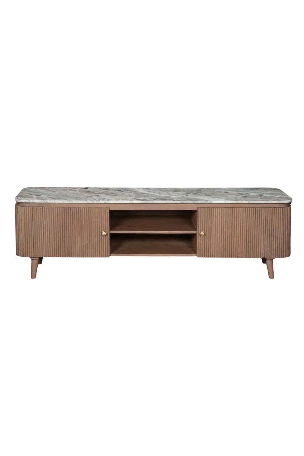 IH Design Upton Natural Marble Mango Wood Large TV Cabinet Taupe in Brown 2