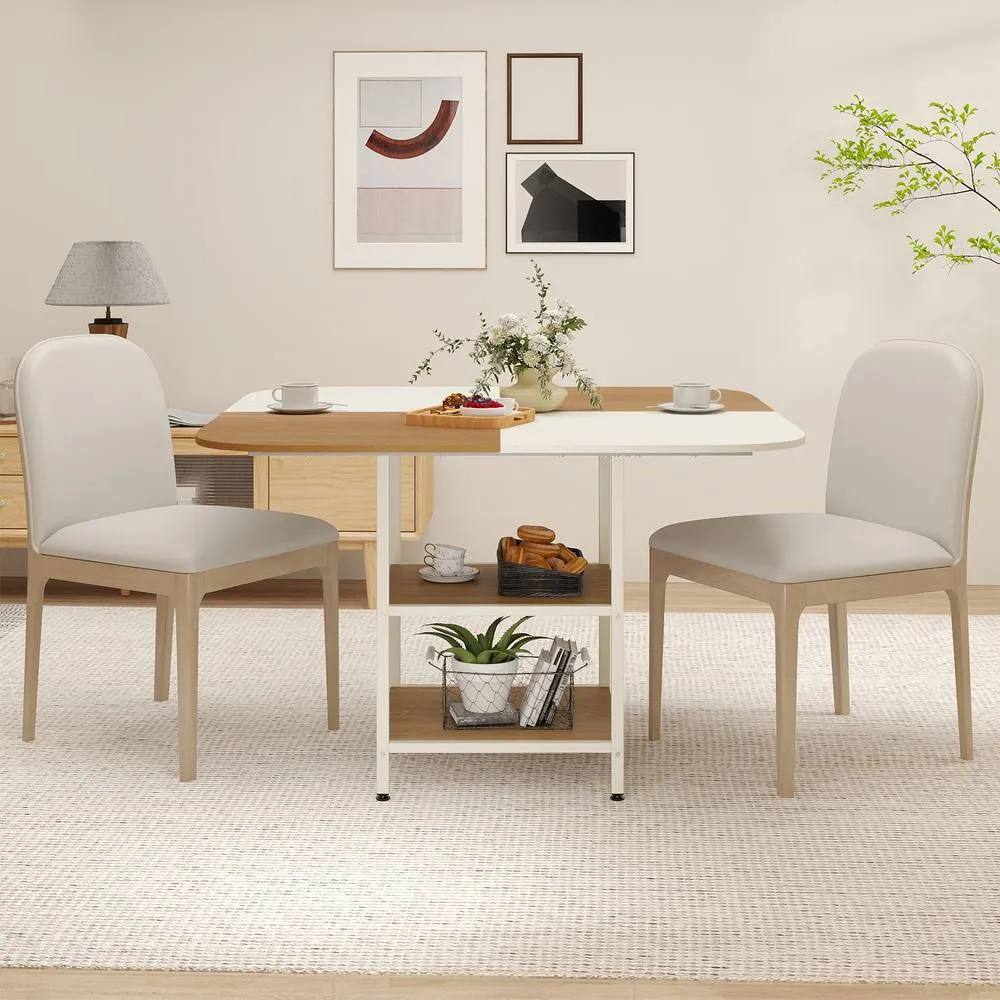 Costway 120 cm Modern Dining Table with Mix-colored Tabletop in Khaki 5