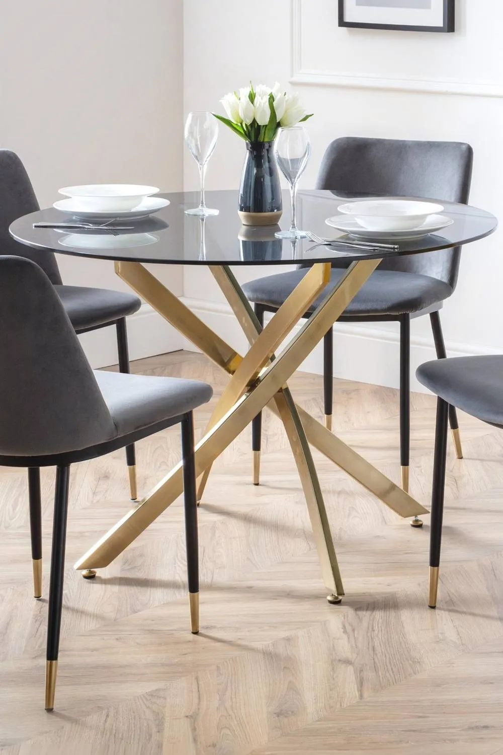 Julian Bowen Montero Round Glass Top 4 Seater Dining Table in Gold