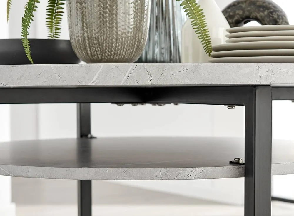 FurnitureboxUK Adley Round Concrete Effect Dining Table 4 Delos Fabric Chairs in Dusty Pink 4